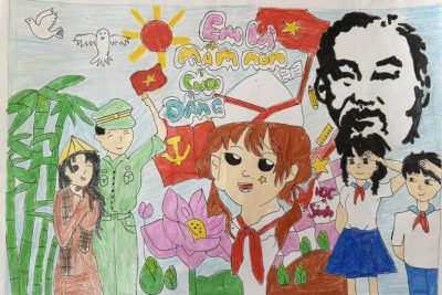 Học sinh Trường Tiểu học Nguyễn Du xã  Ea Ktur, tỉnh Đăk Lăk tham gia cuộc thi vẽ tranh “Đảng trong tim em”